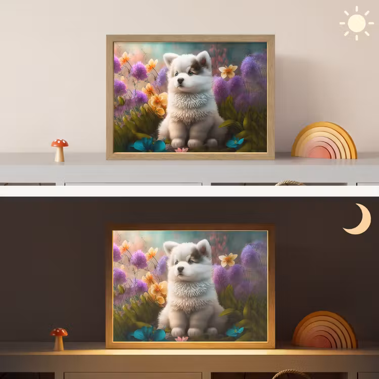 Puppy - Bloemen - Planten - Natuur - Husky Light Box met batterij (Wandlamp kind) middel -sfeer3_kind
