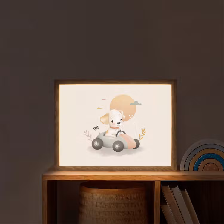Puppy - Raceauto - Oranje Light Box met batterij (Wandlamp kind) middel -sfeer1_kind