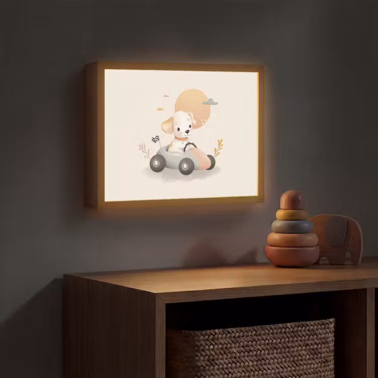 Puppy - Raceauto - Oranje Light Box met batterij (Wandlamp kind) middel -sfeer5_kind