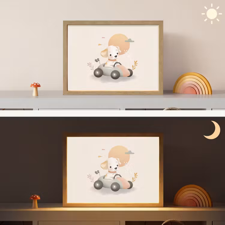 Puppy - Raceauto - Oranje Light Box met batterij (Wandlamp kind) middel -sfeer3_kind