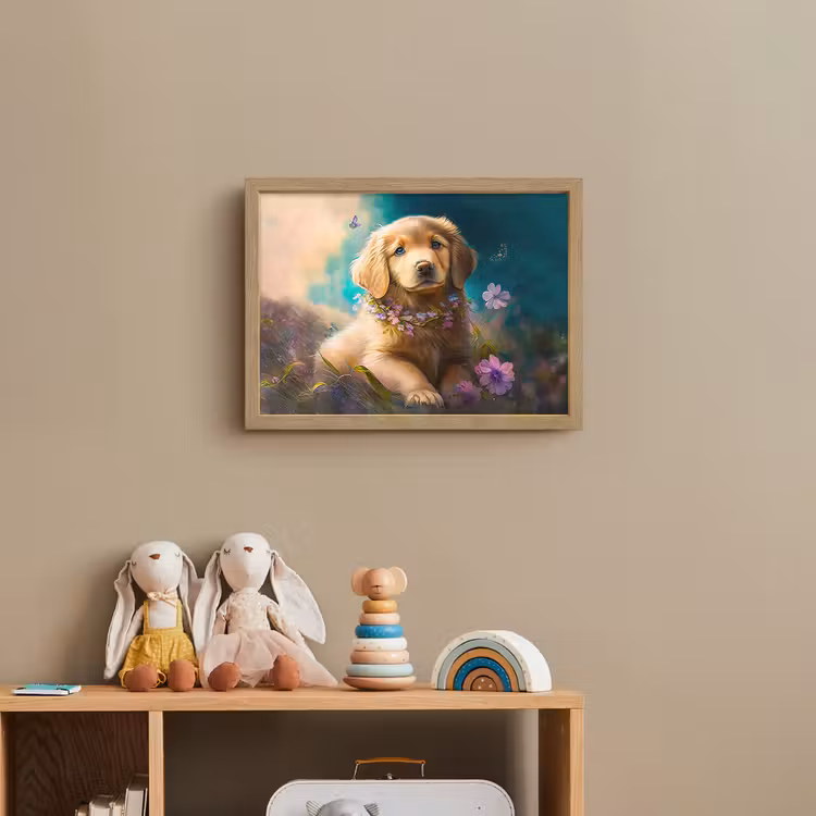 Puppy - Bloemenkrans - Vlinder - Hond - Golden retriever Light Box met batterij (Wandlamp kind) middel -sfeer2_kind