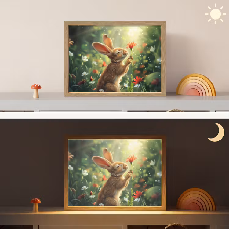 Konijn - Dieren - Bloemen - Natuur Light Box met batterij (Wandlamp kind) middel -sfeer3_kind