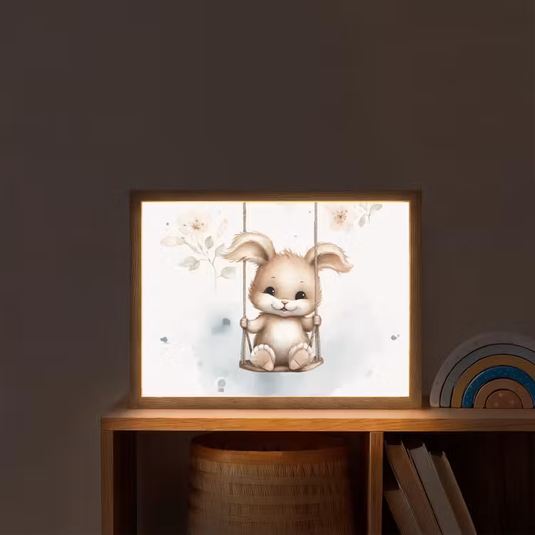 Konijn - Baby dier - Kinderen Light Box met batterij (Wandlamp kind) middel -sfeer1_kind