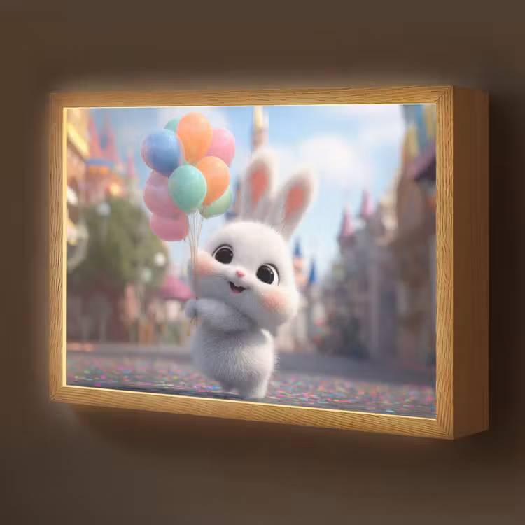 Konijn - Ballonnen - Gekleurd - Confetti Light Box met batterij (Wandlamp kind) middel -z3d_website