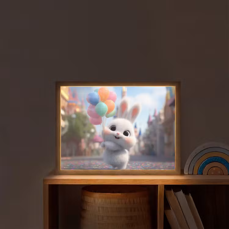 Konijn - Ballonnen - Gekleurd - Confetti Light Box met batterij (Wandlamp kind) middel -sfeer1_kind
