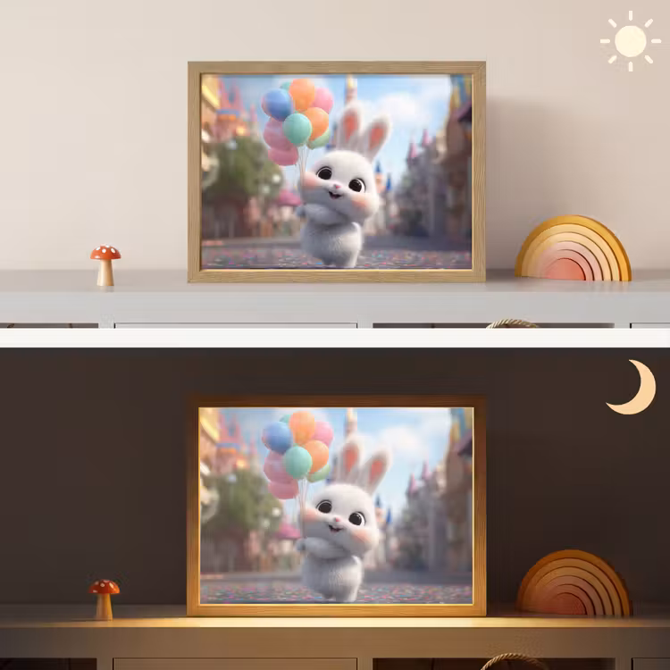 Konijn - Ballonnen - Gekleurd - Confetti Light Box met batterij (Wandlamp kind) middel -sfeer3_kind