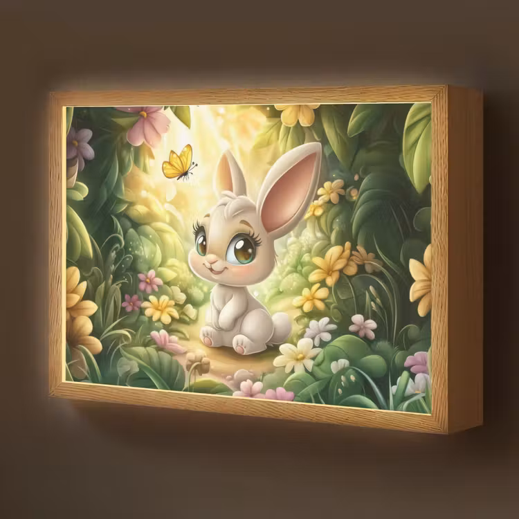 Konijn - Bos - Vlinders - Cartoon Light Box met batterij (Wandlamp kind) middel -z3d_website