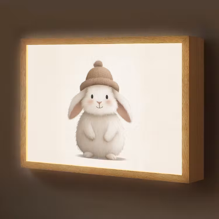 Konijn - Muts - Oren - Beige Light Box met batterij (Wandlamp kind) middel -z3d_website