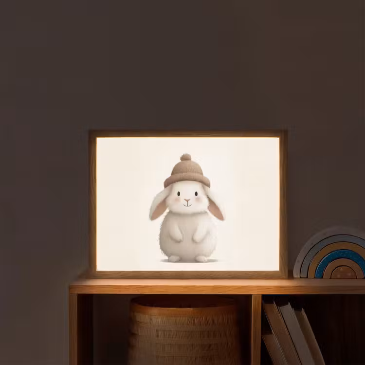 Konijn - Muts - Oren - Beige Light Box met batterij (Wandlamp kind) middel -sfeer1_kind