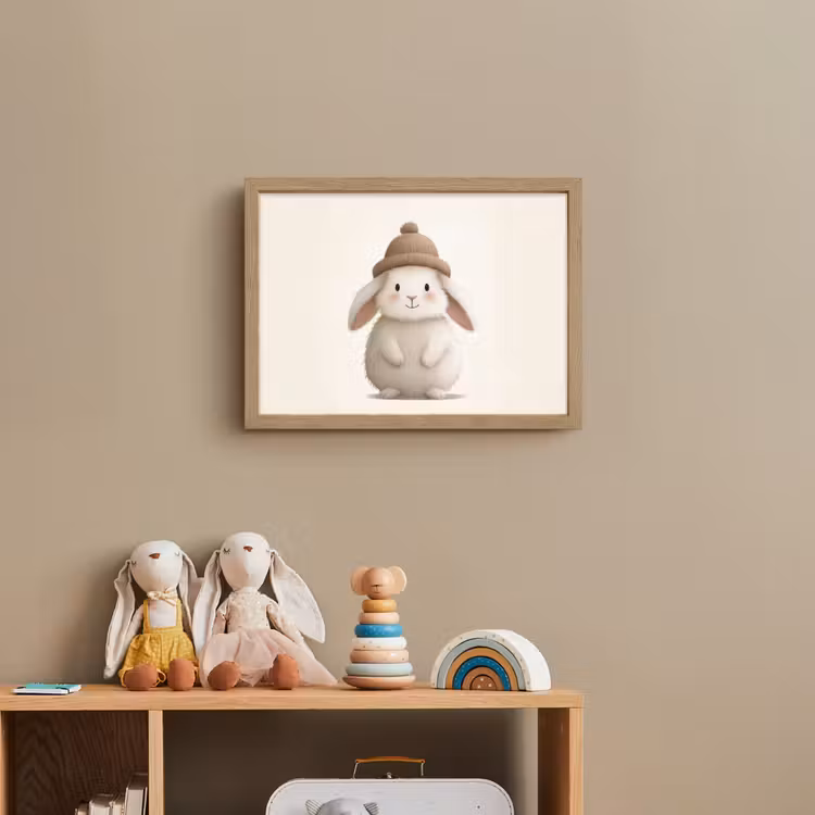 Konijn - Muts - Oren - Beige Light Box met batterij (Wandlamp kind) middel -sfeer2_kind