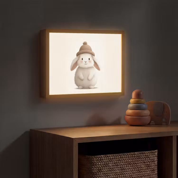 Konijn - Muts - Oren - Beige Light Box met batterij (Wandlamp kind) middel -sfeer5_kind
