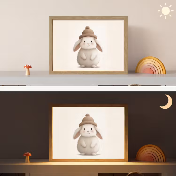 Konijn - Muts - Oren - Beige Light Box met batterij (Wandlamp kind) middel -sfeer3_kind