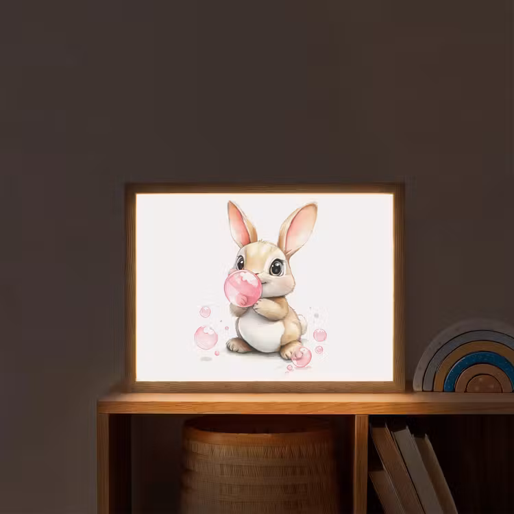 Konijn - Roze - Bellen Light Box met batterij (Wandlamp kind) middel -sfeer1_kind