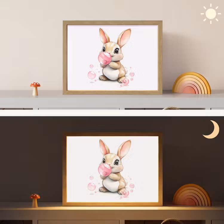 Konijn - Roze - Bellen Light Box met batterij (Wandlamp kind) middel -sfeer3_kind