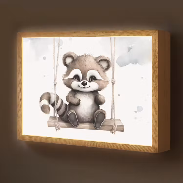 Wasbeer - Dier - Kinderen Light Box met batterij (Wandlamp kind) middel -z3d_website