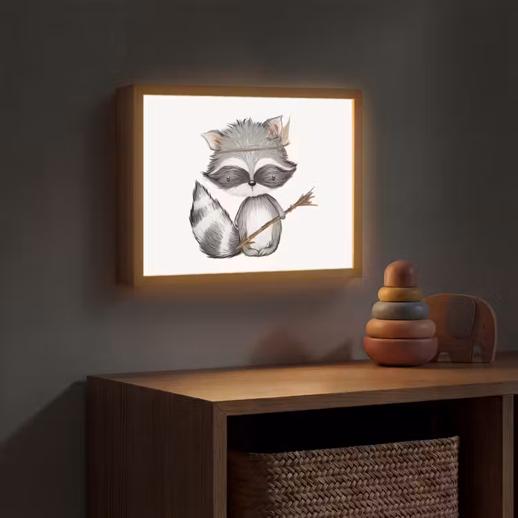 Wasbeer - Dier - Bosdieren Light Box met batterij (Wandlamp kind) middel -sfeer5_kind