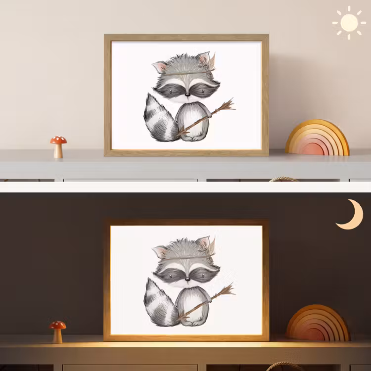 Wasbeer - Dier - Bosdieren Light Box met batterij (Wandlamp kind) middel -sfeer3_kind