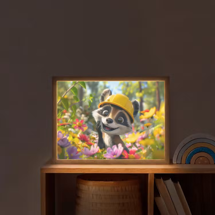 Wasbeer - Natuur - Bloemen - Bouwhelm Light Box met batterij (Wandlamp kind) middel -sfeer1_kind