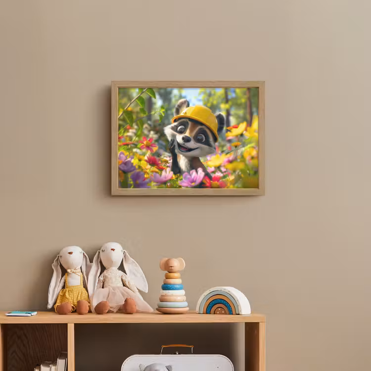 Wasbeer - Natuur - Bloemen - Bouwhelm Light Box met batterij (Wandlamp kind) middel -sfeer2_kind
