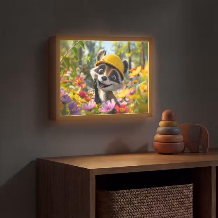 Wasbeer - Natuur - Bloemen - Bouwhelm Light Box met batterij (Wandlamp kind) middel -sfeer5_kind