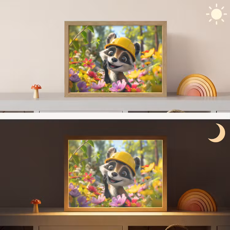 Wasbeer - Natuur - Bloemen - Bouwhelm Light Box met batterij (Wandlamp kind) middel -sfeer3_kind
