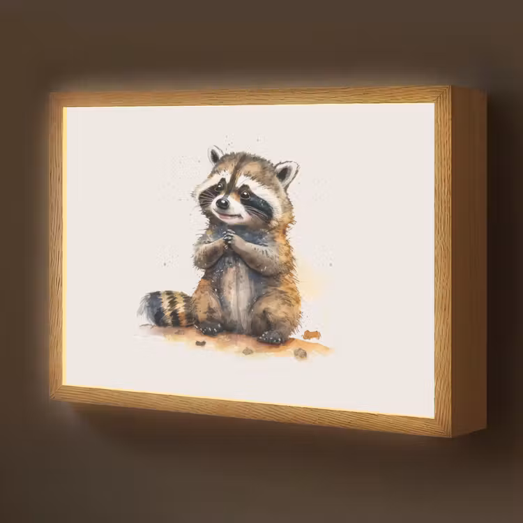 Wasbeer - Waterverf - Kleuren - Dieren - Kids Light Box met batterij (Wandlamp kind) middel -z3d_website