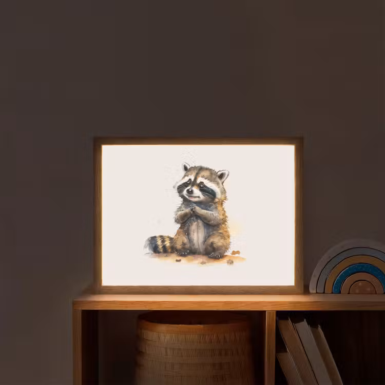 Wasbeer - Waterverf - Kleuren - Dieren - Kids Light Box met batterij (Wandlamp kind) middel -sfeer1_kind