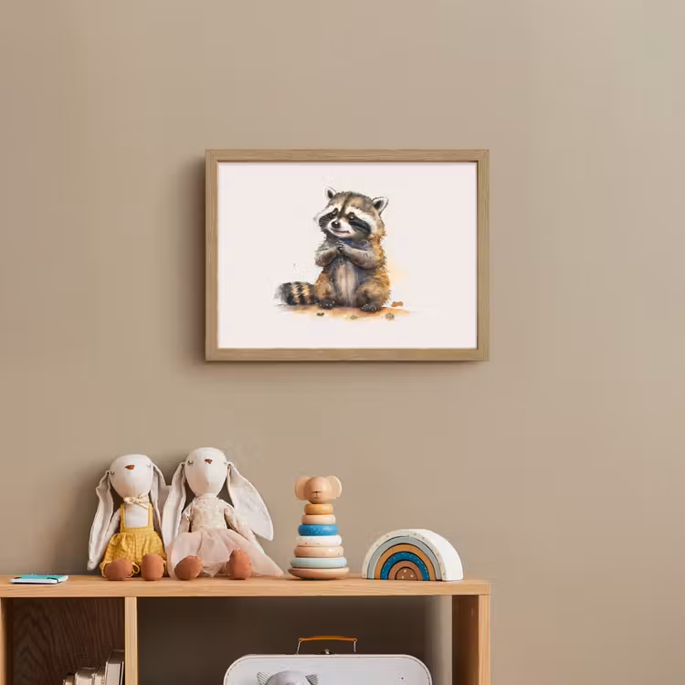 Wasbeer - Waterverf - Kleuren - Dieren - Kids Light Box met batterij (Wandlamp kind) middel -sfeer2_kind