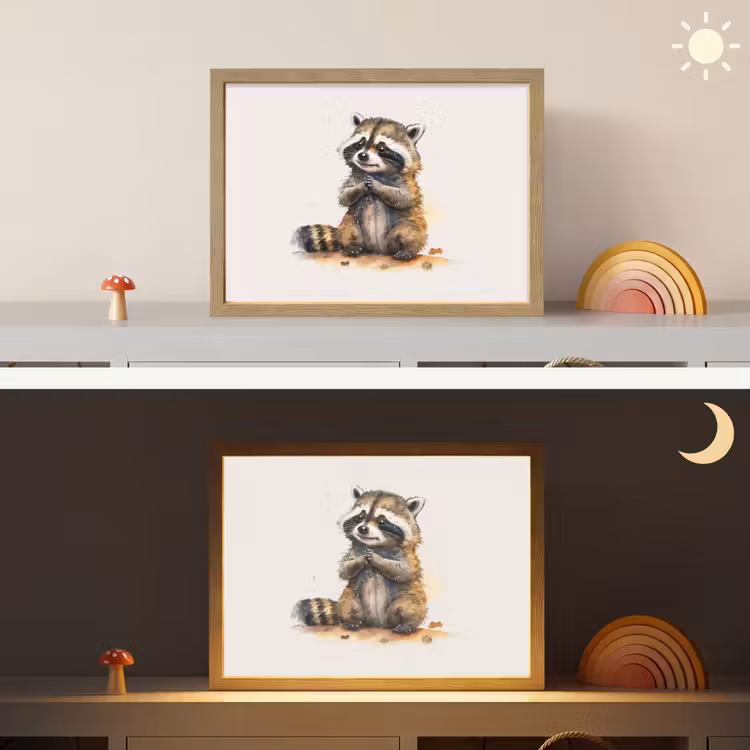 Wasbeer - Waterverf - Kleuren - Dieren - Kids Light Box met batterij (Wandlamp kind) middel -sfeer3_kind