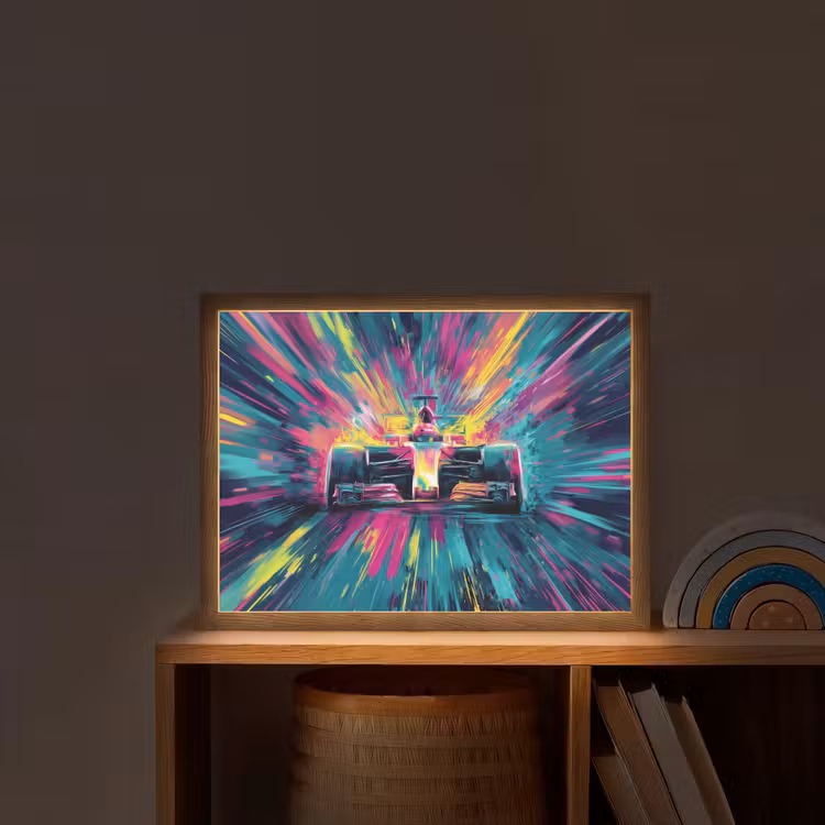 Raceauto - Abstract - Strepen - Blauw Light Box met batterij (Wandlamp kind) middel -sfeer1_kind