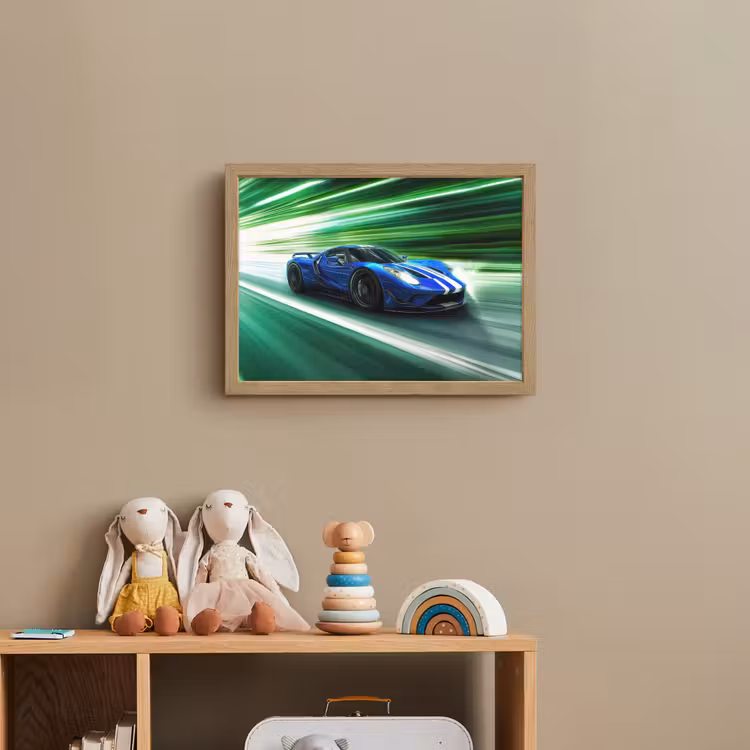 Race auto - Blauw - Groen Light Box met batterij (Wandlamp kind) middel -sfeer2_kind
