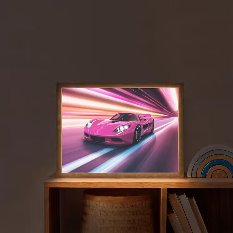 Raceauto - Roze - Neon Light Box met batterij (Wandlamp kind) middel -sfeer1_kind