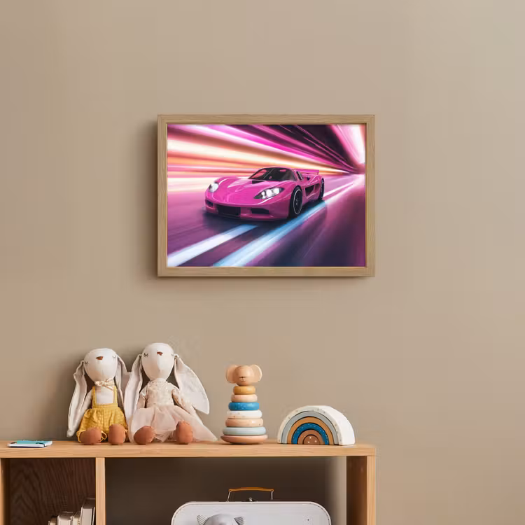 Raceauto - Roze - Neon Light Box met batterij (Wandlamp kind) middel -sfeer2_kind