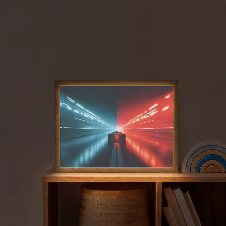 Raceauto - Rood - Blauw - Snelheid Light Box met batterij (Wandlamp kind) middel -sfeer1_kind