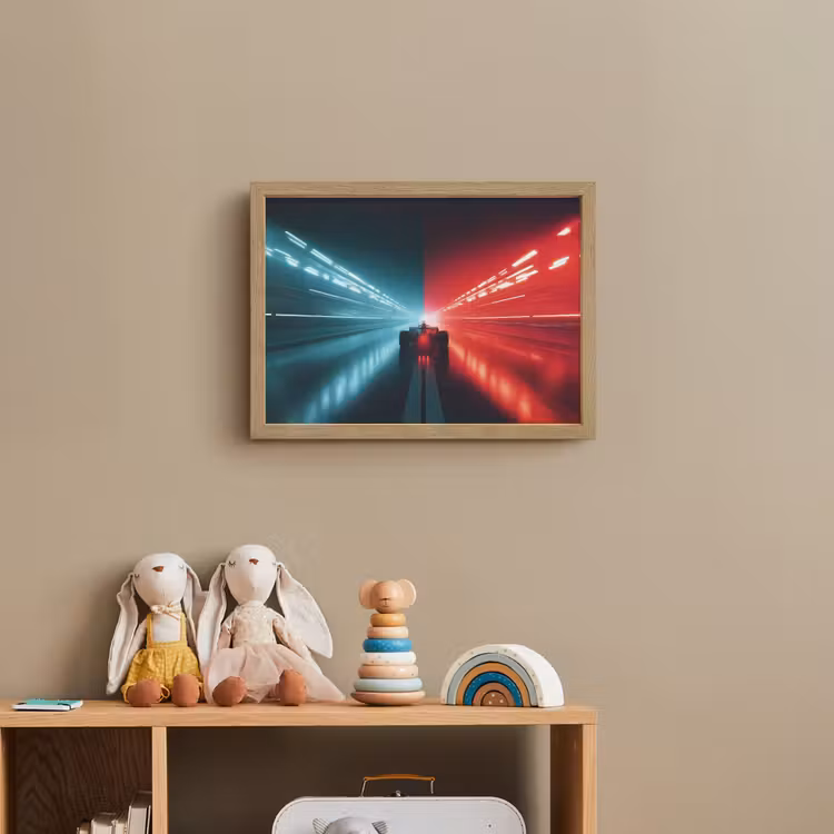 Raceauto - Rood - Blauw - Snelheid Light Box met batterij (Wandlamp kind) middel -sfeer2_kind