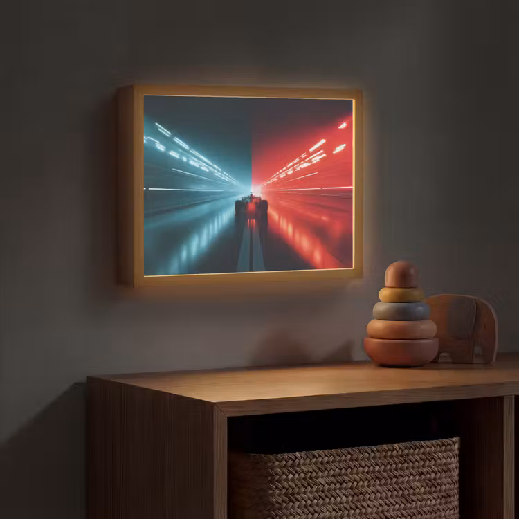 Raceauto - Rood - Blauw - Snelheid Light Box met batterij (Wandlamp kind) middel -sfeer5_kind