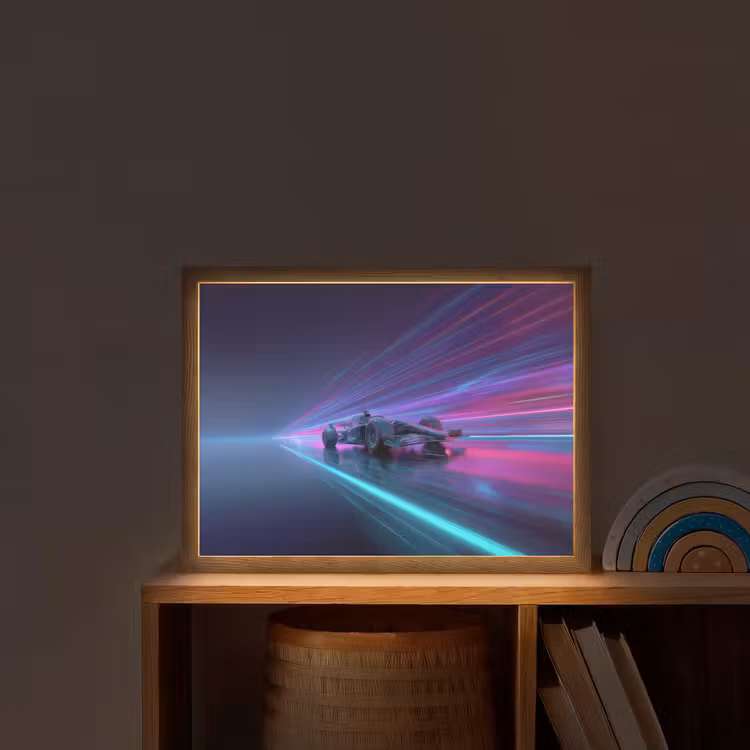 Racewagen - Neon - Snelheid - Paars Light Box met batterij (Wandlamp kind) middel -sfeer1_kind