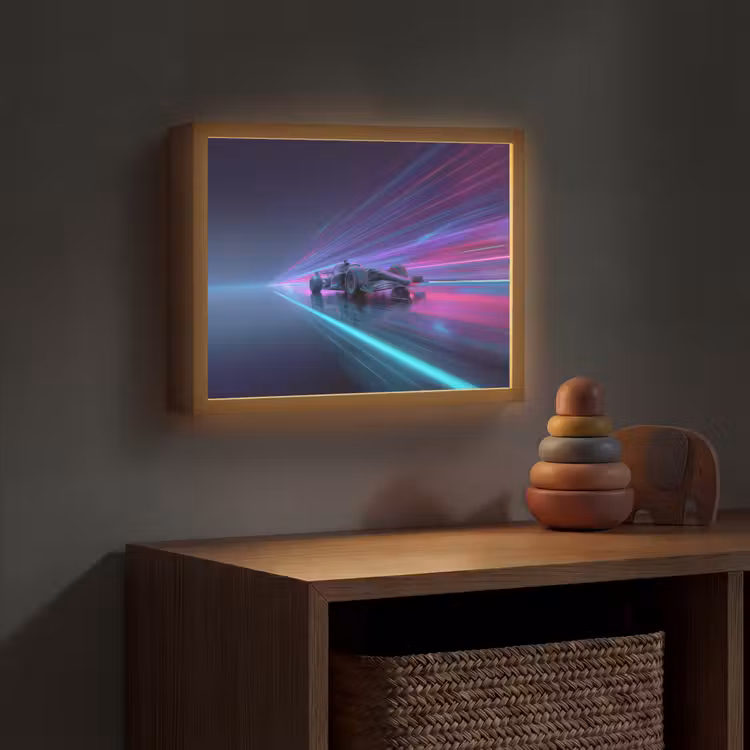 Racewagen - Neon - Snelheid - Paars Light Box met batterij (Wandlamp kind) middel -sfeer5_kind