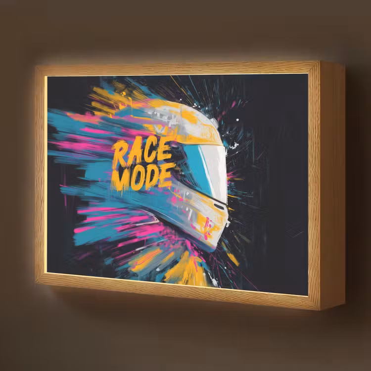 Racehelm - Abstract - Verf - Kleurrijk Light Box met batterij (Wandlamp kind) middel -z3d_website