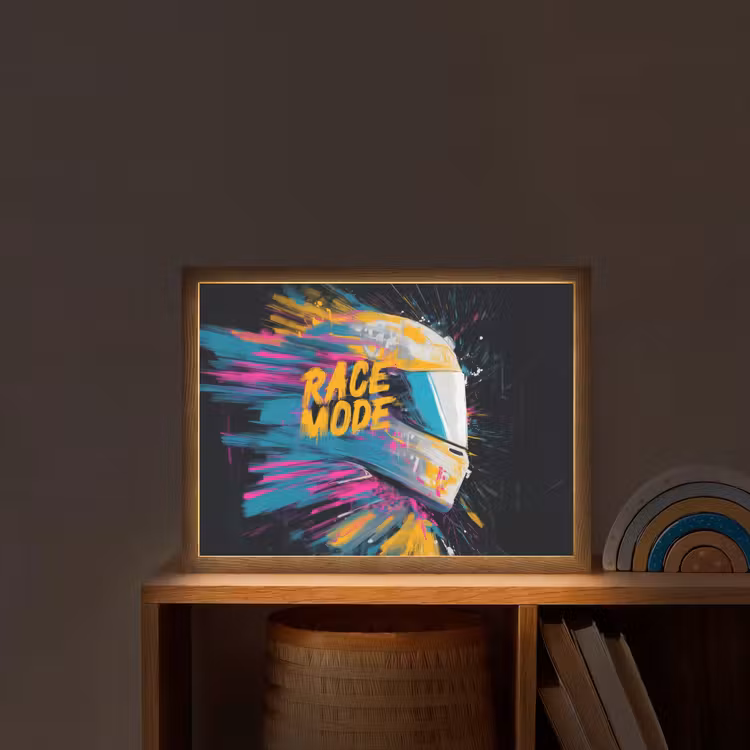 Racehelm - Abstract - Verf - Kleurrijk Light Box met batterij (Wandlamp kind) middel -sfeer1_kind