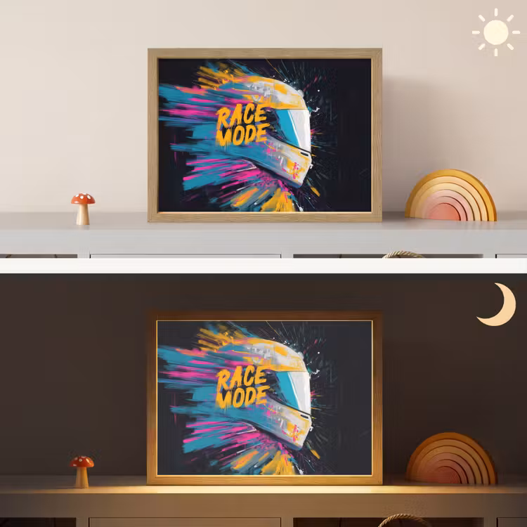 Racehelm - Abstract - Verf - Kleurrijk Light Box met batterij (Wandlamp kind) middel -sfeer3_kind