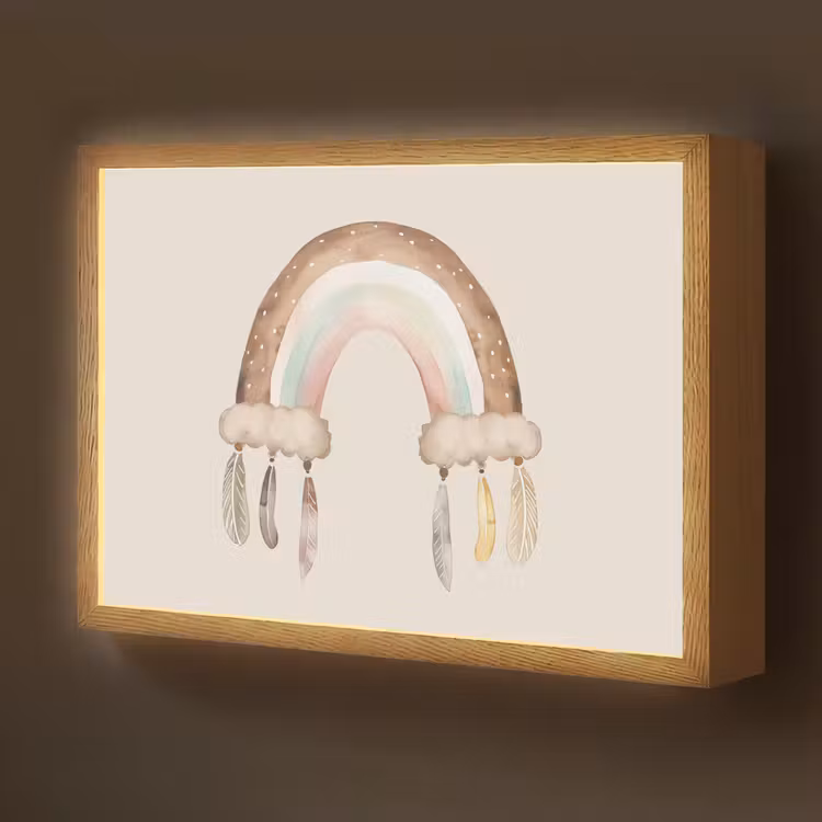 Regenboog - Bohemian - Boho - Pastel kleuren Light Box met batterij (Wandlamp kind) middel -z3d_website