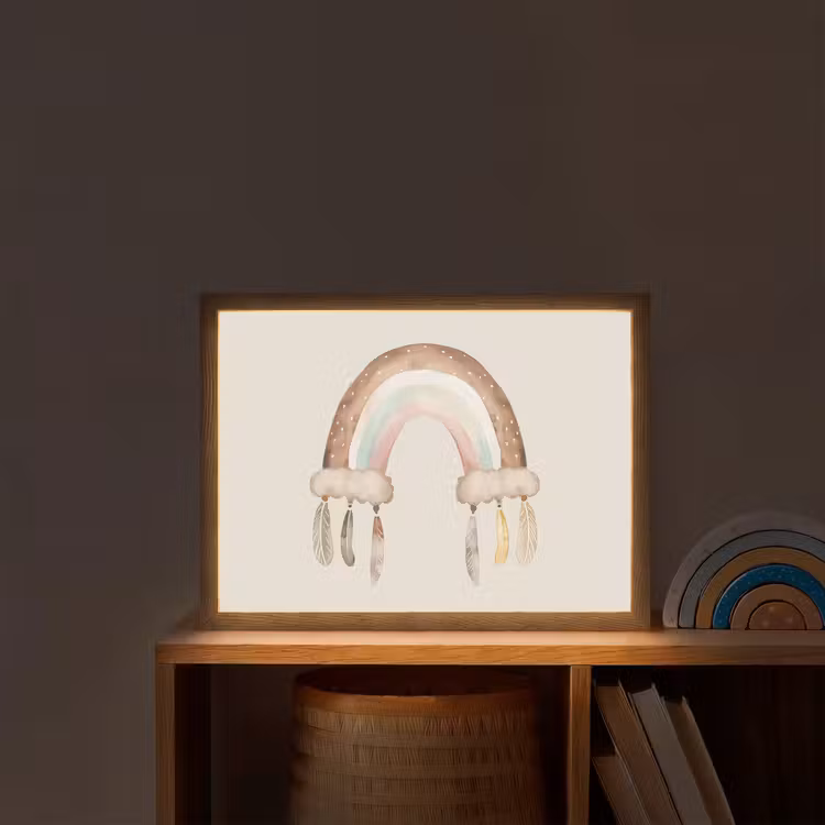 Regenboog - Bohemian - Boho - Pastel kleuren Light Box met batterij (Wandlamp kind) middel -sfeer1_kind