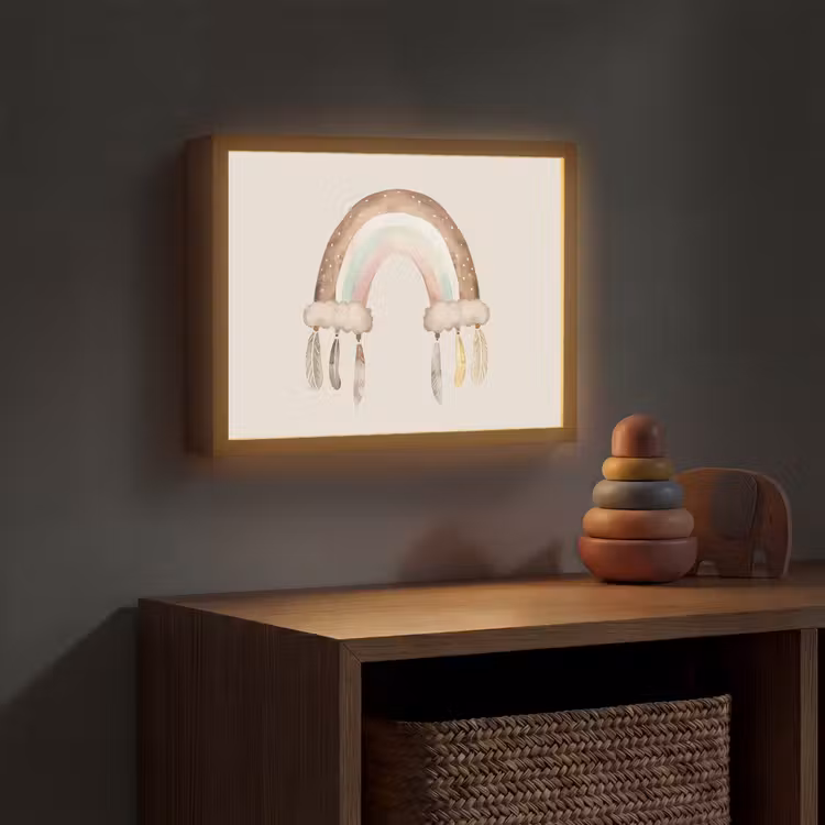 Regenboog - Bohemian - Boho - Pastel kleuren Light Box met batterij (Wandlamp kind) middel -sfeer5_kind