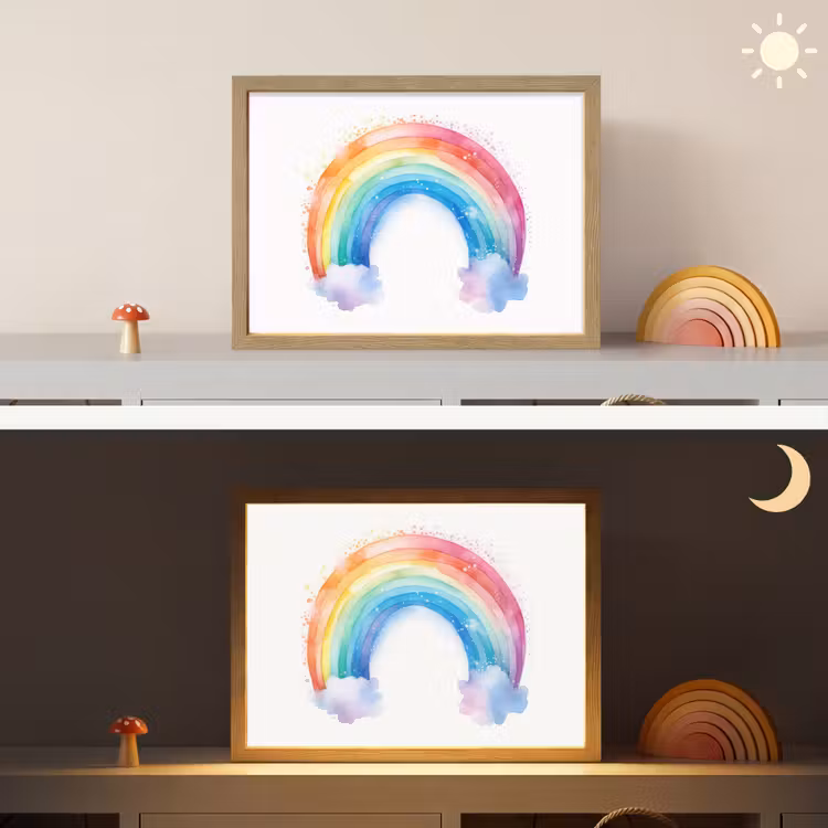 Regenboog - Kinderen - Meisje Light Box met batterij (Wandlamp kind) middel -sfeer3_kind