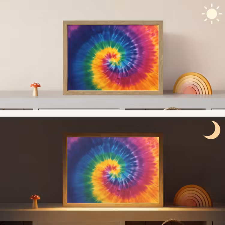 Regenboogkleuren - Spiraal - Kleurrijk Light Box met batterij (Wandlamp kind) middel -sfeer3_kind