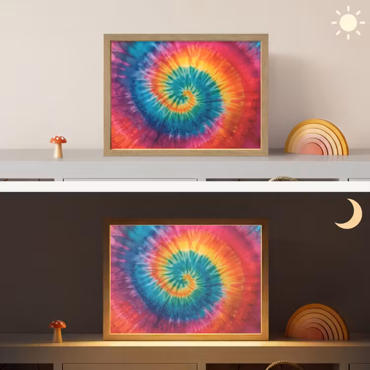 Regenboogkleuren - Tie dye - Light Box met batterij (Wandlamp kind) middel -sfeer3_kind