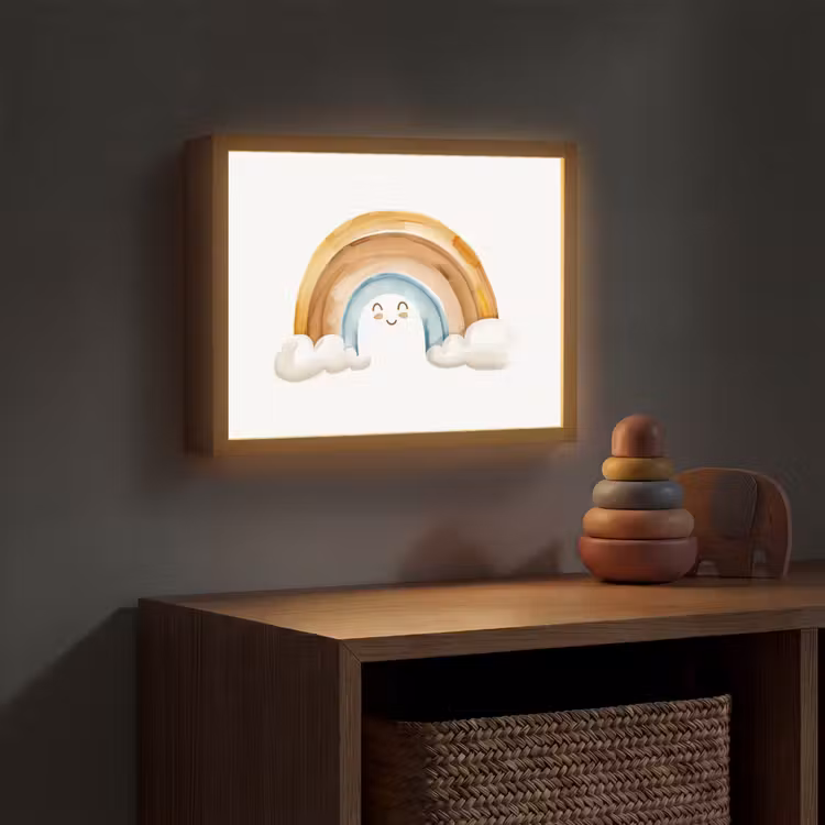 Regenboog - Pastel kleuren Light Box met batterij (Wandlamp kind) middel -sfeer5_kind