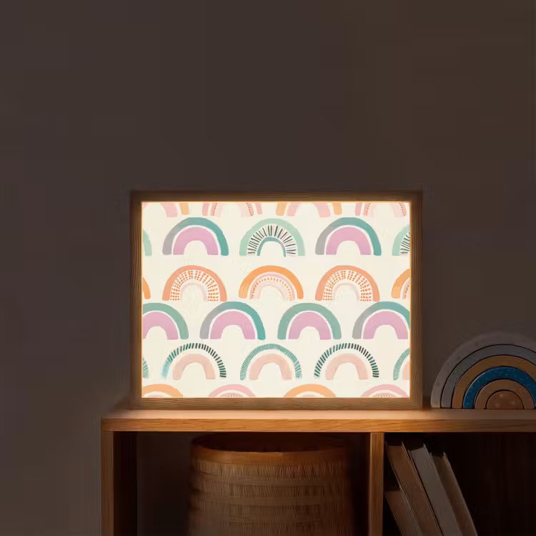 Regenboog - Pastel - Patroon Light Box met batterij (Wandlamp kind) middel -sfeer1_kind
