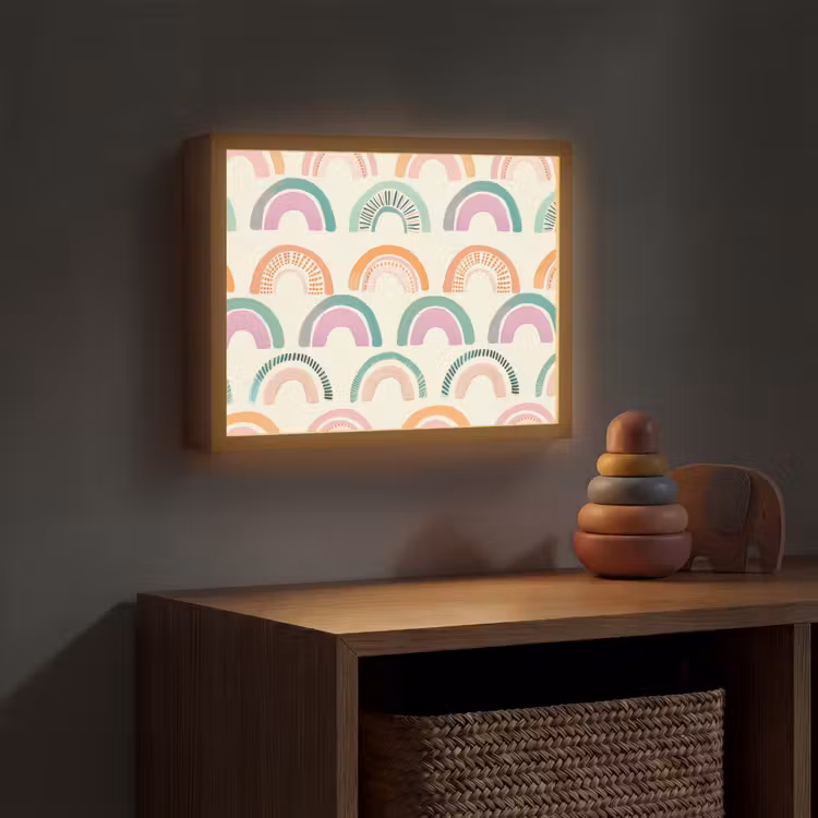 Regenboog - Pastel - Patroon Light Box met batterij (Wandlamp kind) middel -sfeer5_kind